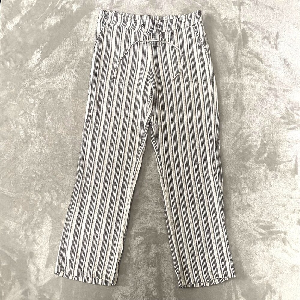 For Cynthia Black and White Striped Straight Leg Pants